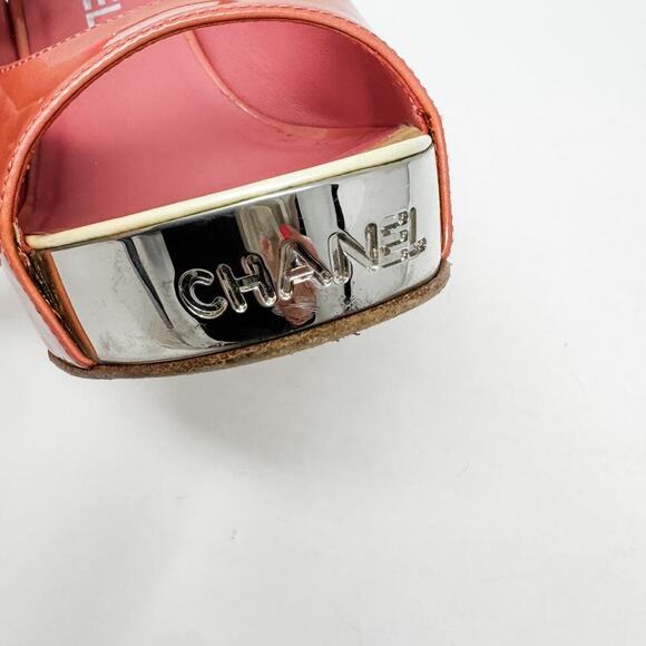 Chanel Pink Patent Leather Platform Block Heel Sling Backs size 37.5/ US6.5–7 - Picture 12 of 15